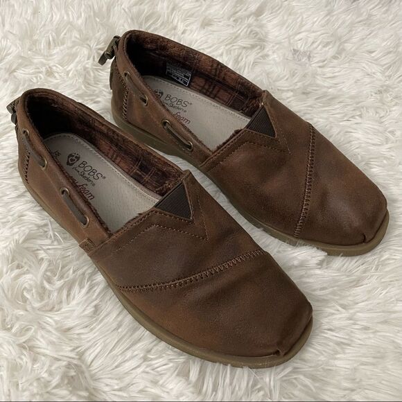 BOBS from Skechers Memory Foam Brown Comfy Flat Loafers Synthetic Upper sz 7.5‎ - Picture 1 of 8